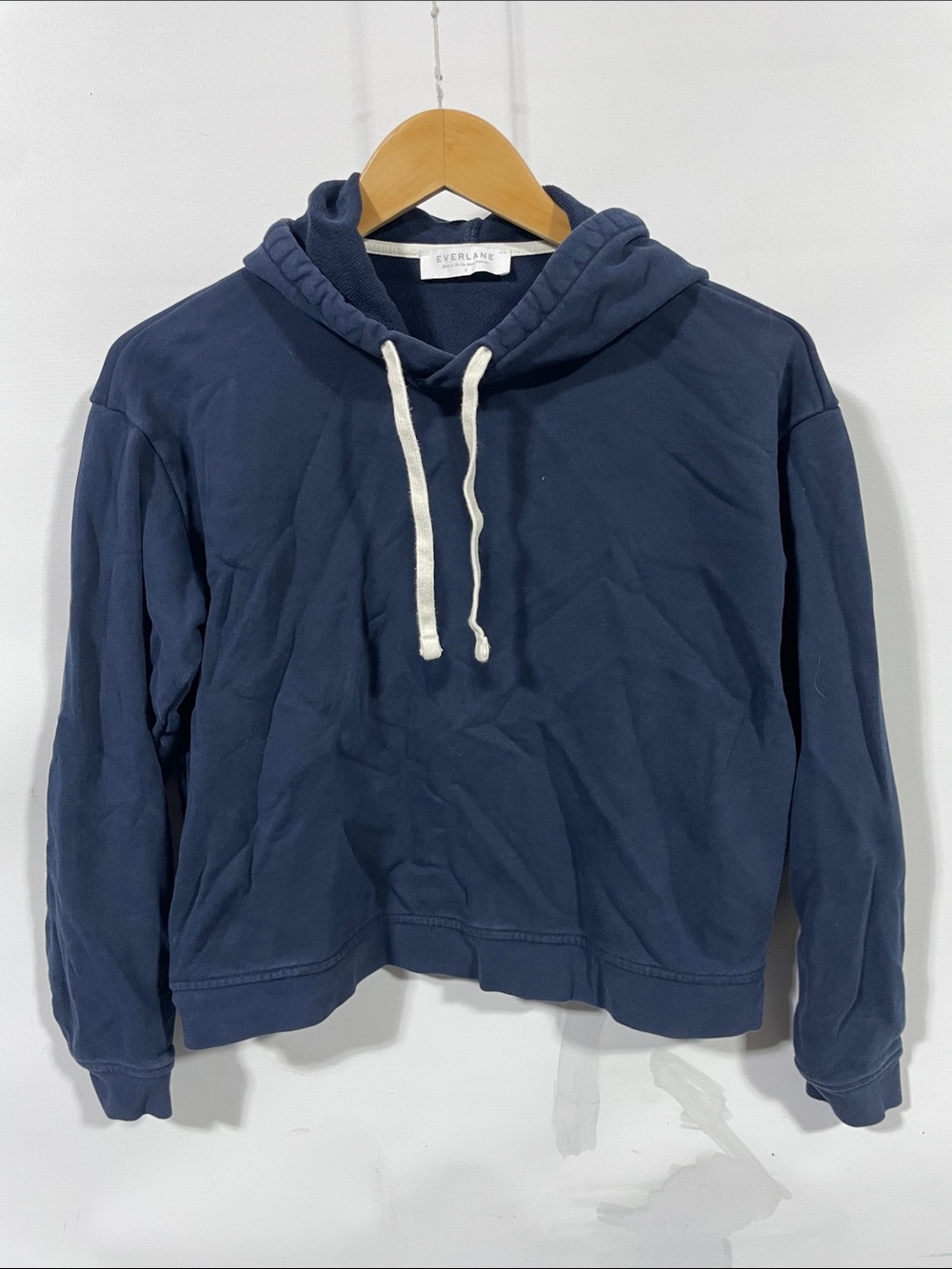 Everlane Navy Crewneck Hooded Sweatshirt with Contrast Drawcord